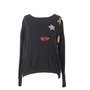 Gran Oriente Sweater Sz L Black Multi Colored Patches Lace Back Nylon Viscose